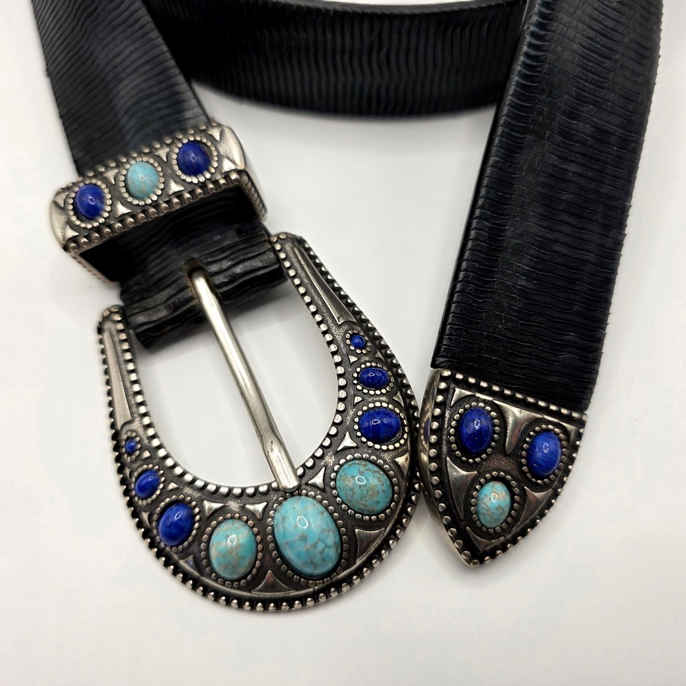 Johnny Was Black Belt with Blue and Turquoise Stone Accents - Picture 2 of 7